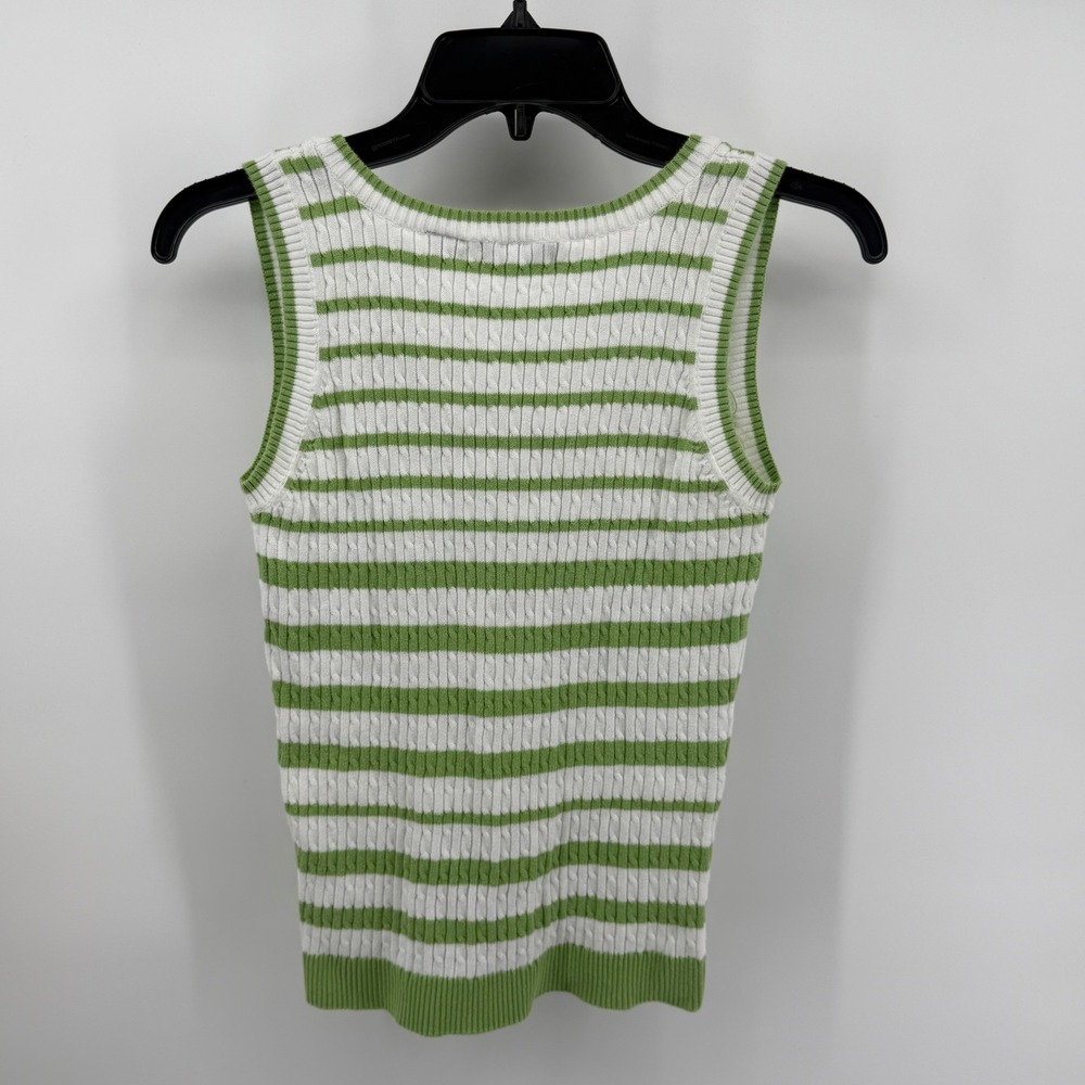 Jeanne Pierre Womens Sz S Cable Knit Striped Sleeveless Sweater Vest Green White - Picture 7 of 7